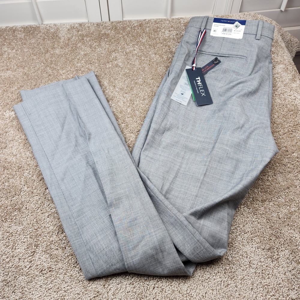 Tommy Hilfiger Ryland Modern Fit THFlex Stretch Wool Dress Pants Grey 34W x 34L